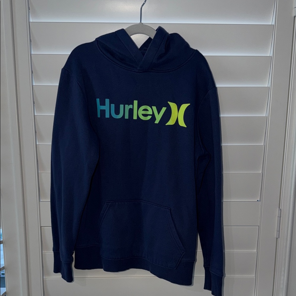 Hurley BoysDark Blue Hoodie with Green Logo-14/16